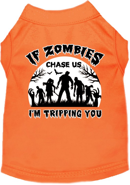 If Zombies Chase Us Screen Print Dog Shirt Orange Size XS